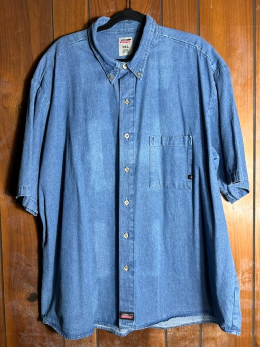 Dickies Button Down Work Shirt Mens Sz 3XL Blue Denim Pocket Short Sleeve